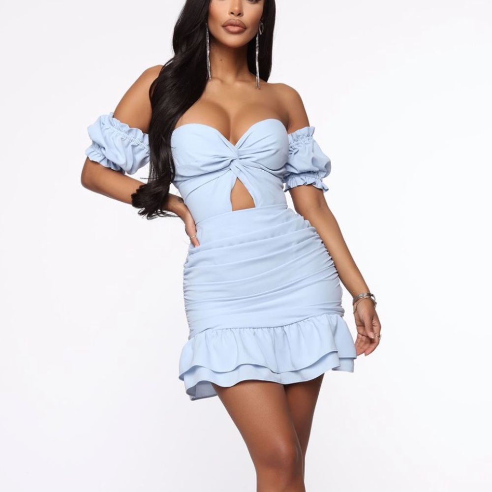 Ruffled mini blue dress